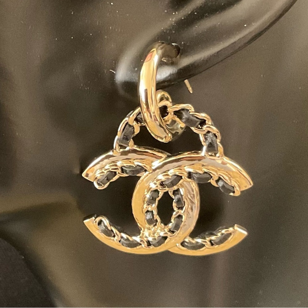Chanel Goldtone & Lambskin Dangle Earrings - Picture 4 of 8